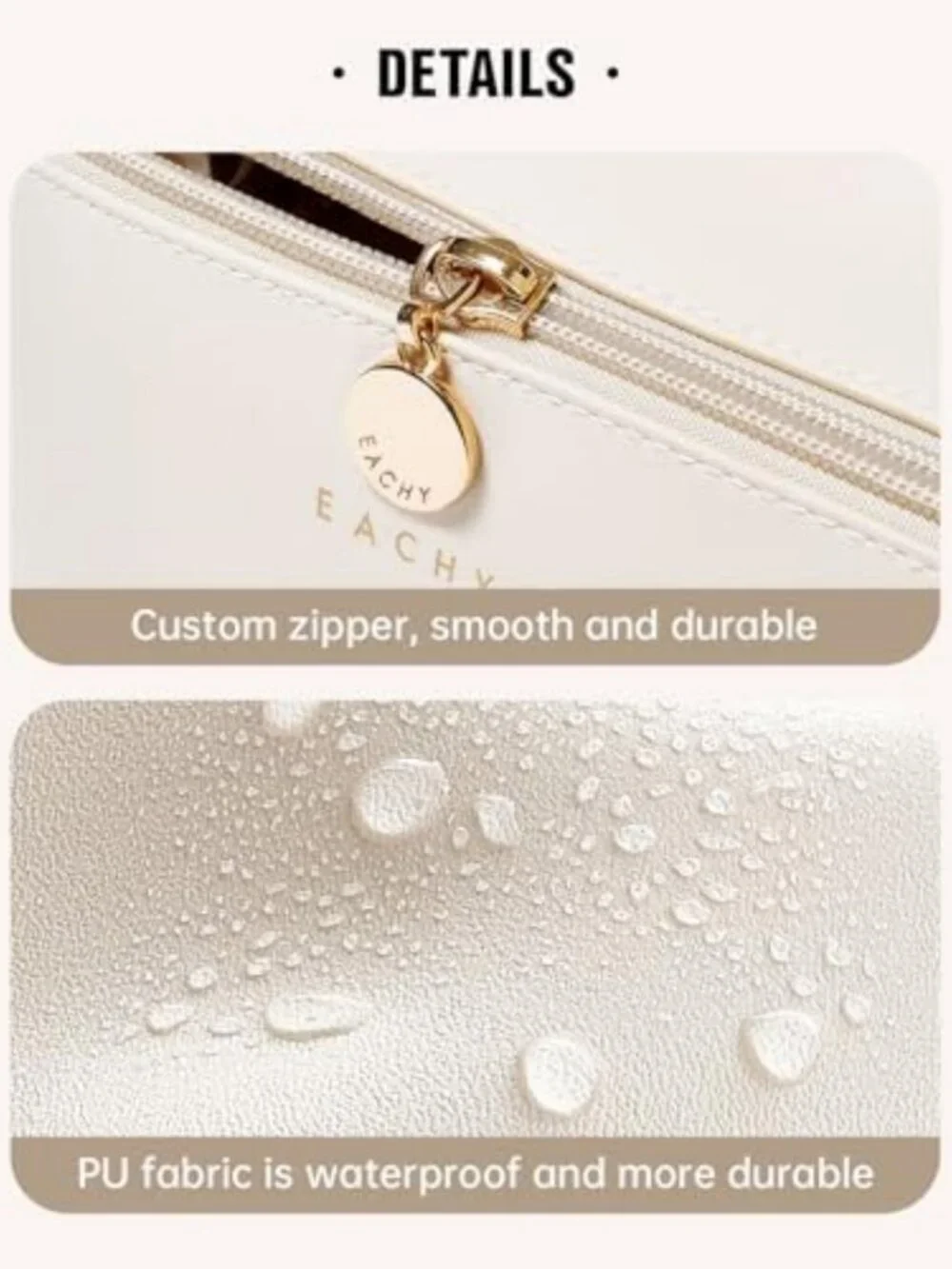 Stylish Medium White PU Leather Travel Makeup Bag for Women - Cosmetic Organizer